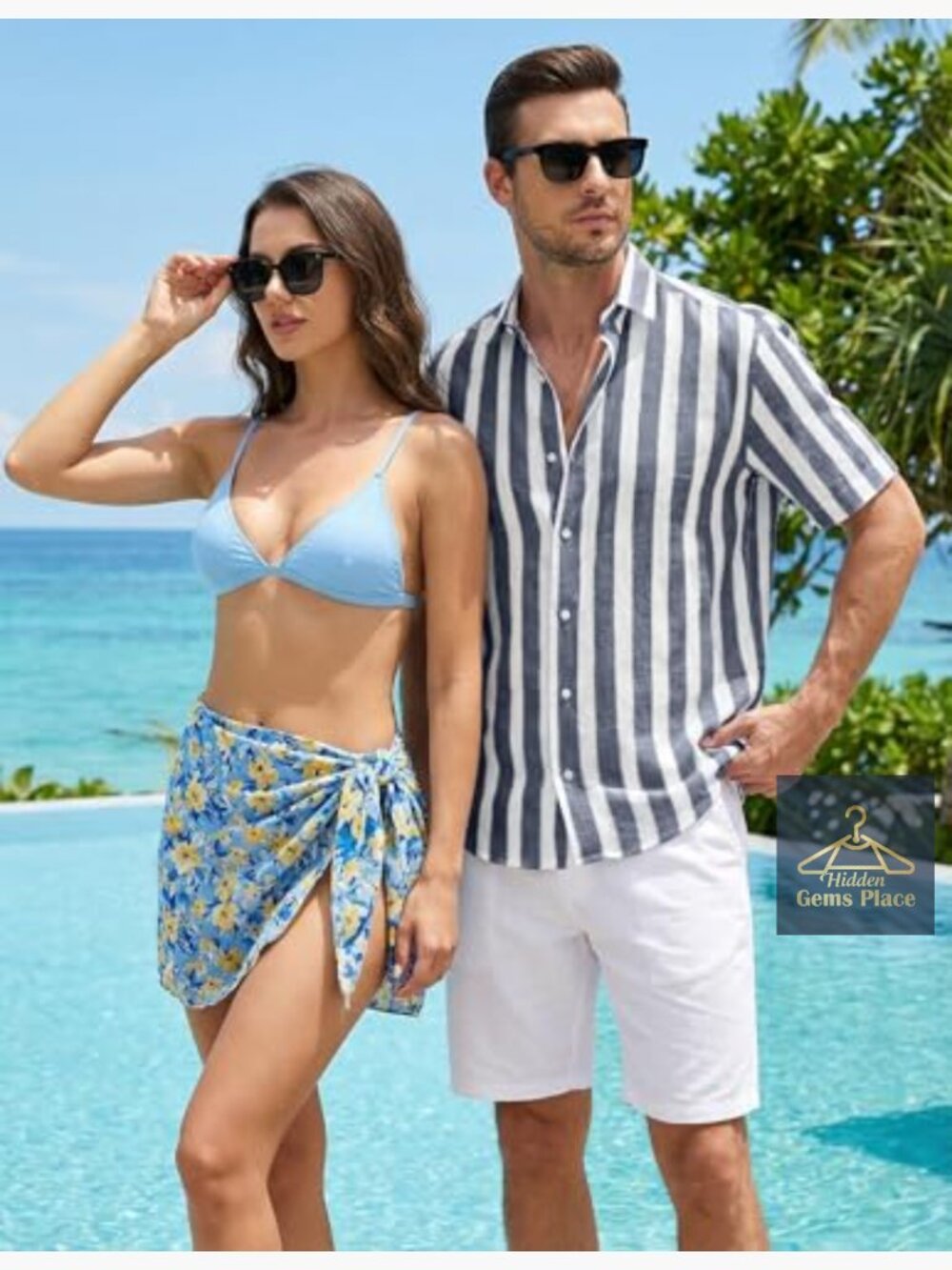 Cotton Button Down Dress Shirt Short Sleeve Casual Striped Beach shirt - Picture 3 of 7
